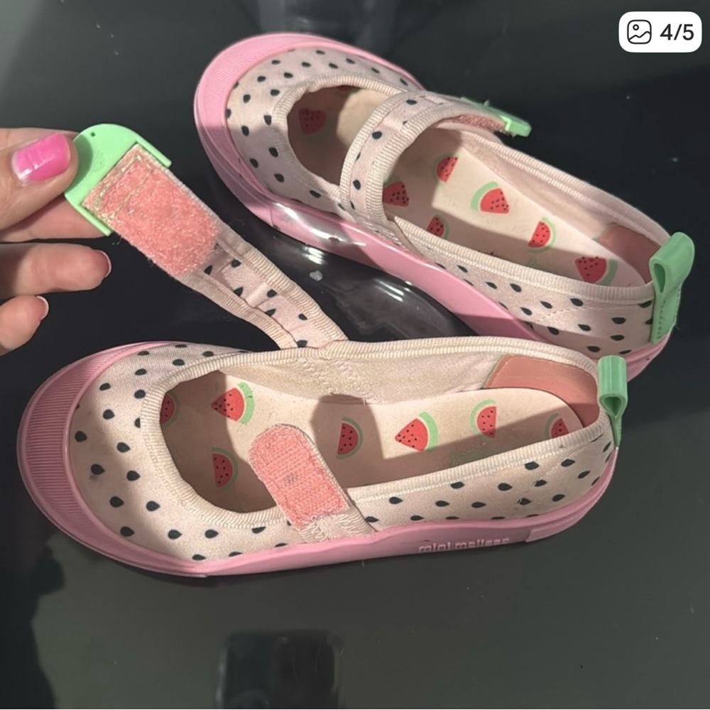 Mini Melissa Pink and Green Polka Dot Kids Shoes